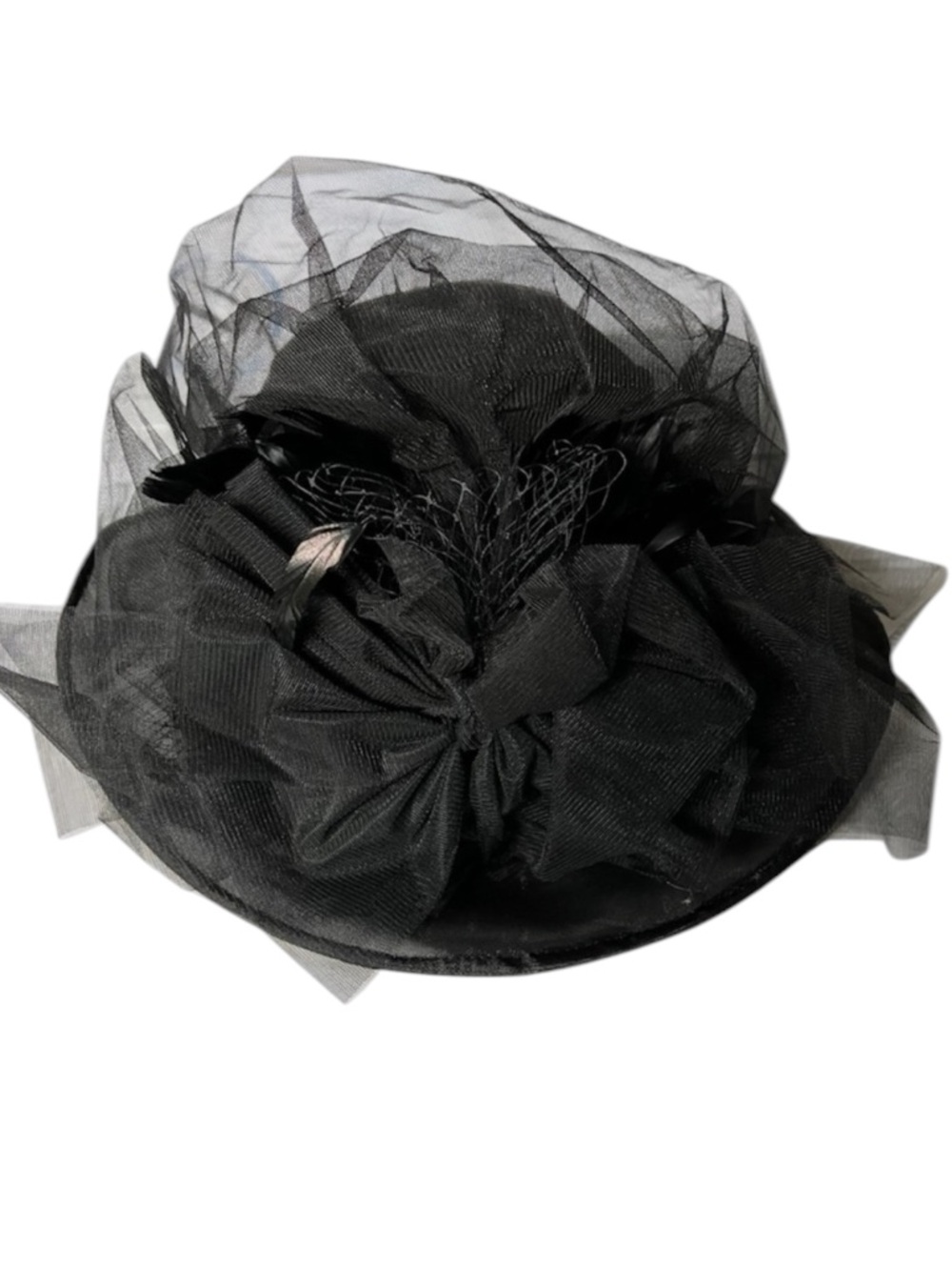 Vintage Black Organza Derby Church Hat